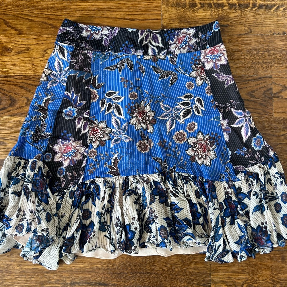 Blue Floral Ruffled Women's Skirt